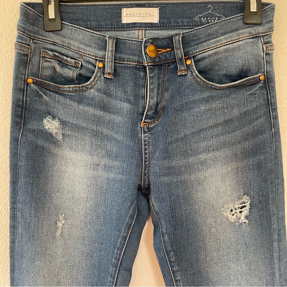 Greywire Distressed Flare Mid Rise Jeans - Ripped - Medium Blue Wash - Womens 25 - Picture 6 of 10
